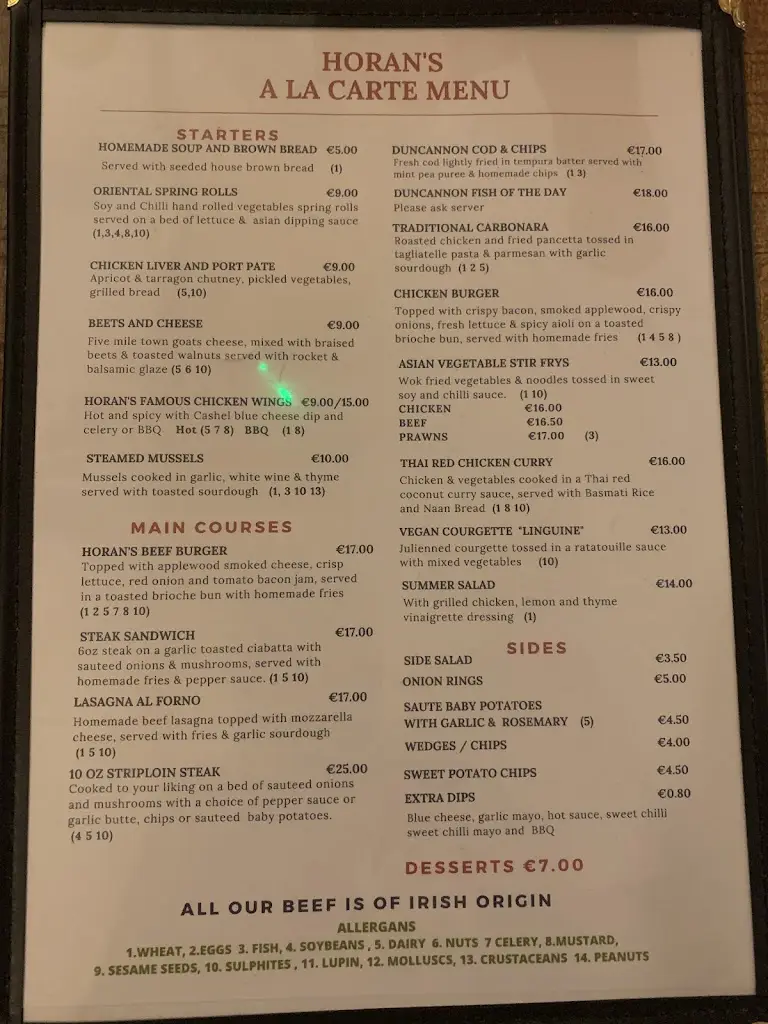 Menu_Horans Bar Restaurant and Accommodation_Baltinglass_image_2