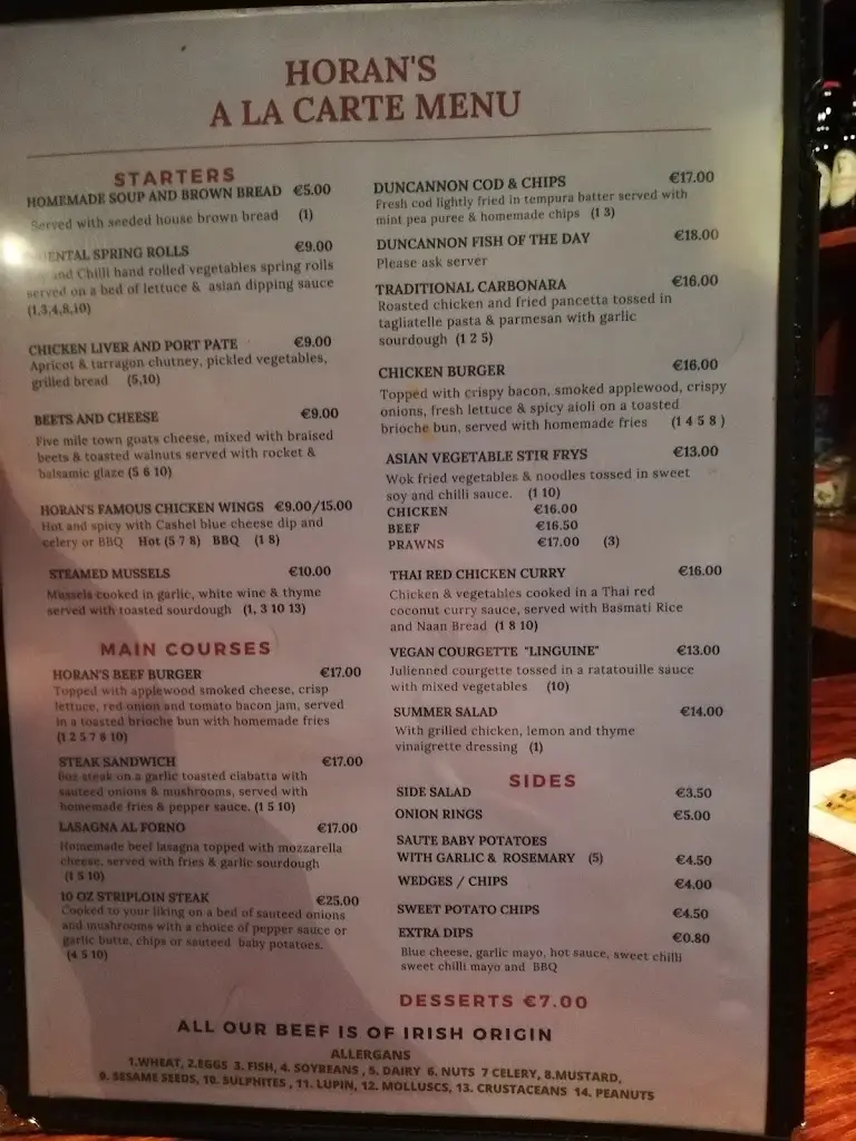Menu_Horans Bar Restaurant and Accommodation_Baltinglass_image_4