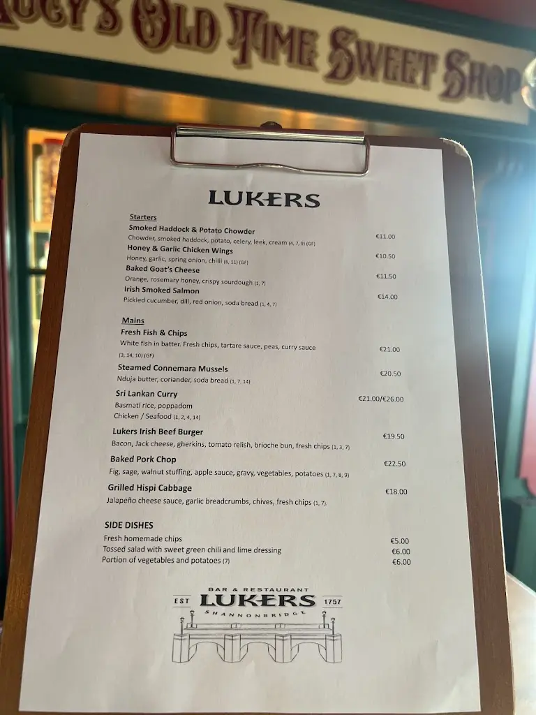 Menu_Luker's Bar , Restaurant & Live Music venue_Banagher_image_1