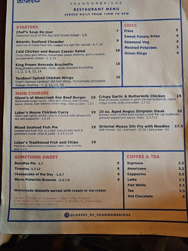Menu_Luker's Bar , Restaurant & Live Music venue_Banagher_image_2