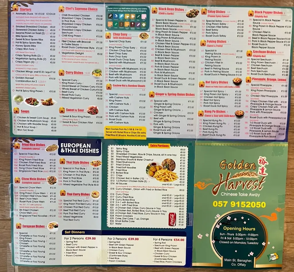 Menu_Golden Harvest Chinese Takeaway_Banagher_image_1