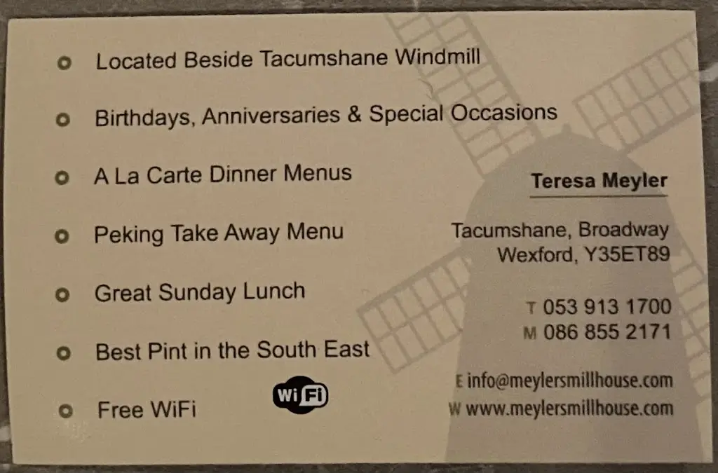 Menu_Meyler's Millhouse Bar and Restaurant_Ballygerry_image_2