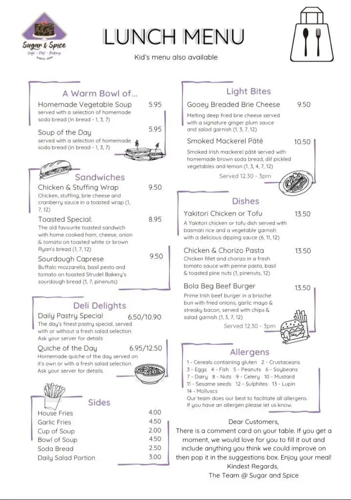 Menü_Sugar and Spice_Bunclody_Bild_1