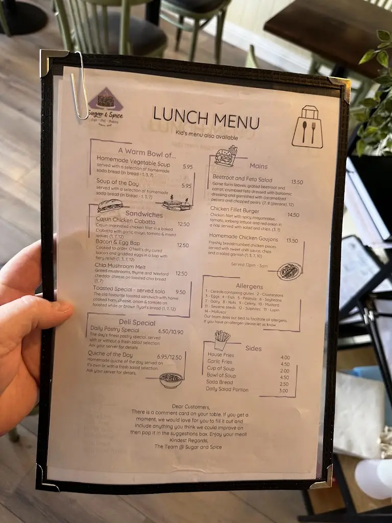 Menü_Sugar and Spice_Bunclody_Bild_2