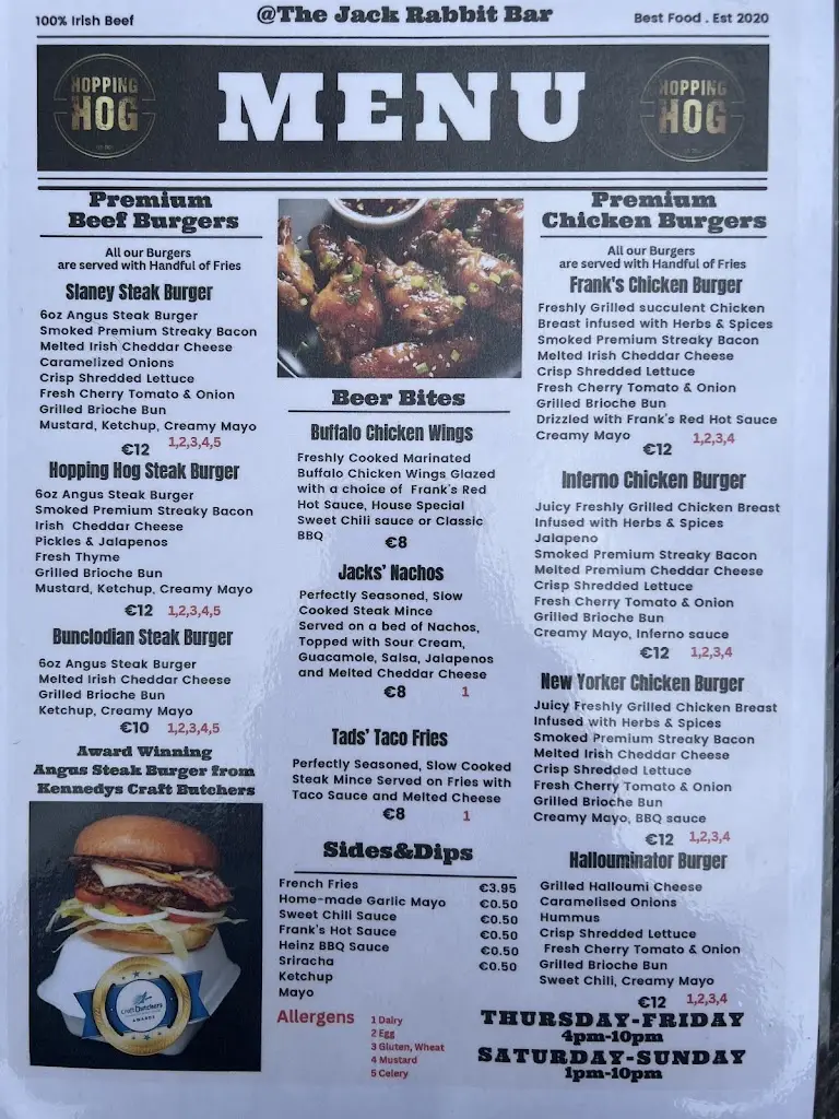 Menu_The Jack Rabbit Bar_Bunclody_image_1