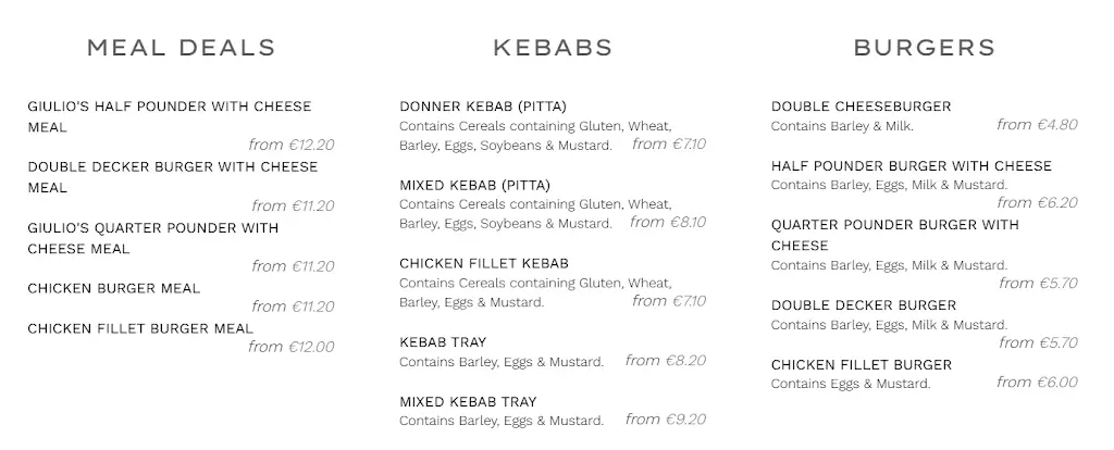 Menu_Giulios Decies Road_Ballyfermot_image_1