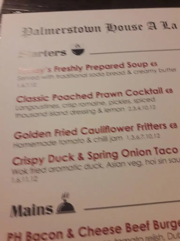Menu_Palmerstown House Pub_Ballyfermot_image_2