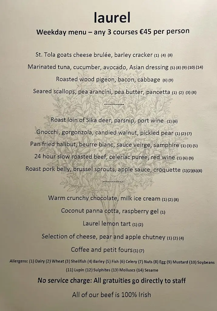 Menü_Laurel Restaurant_Blackrock_Bild_1