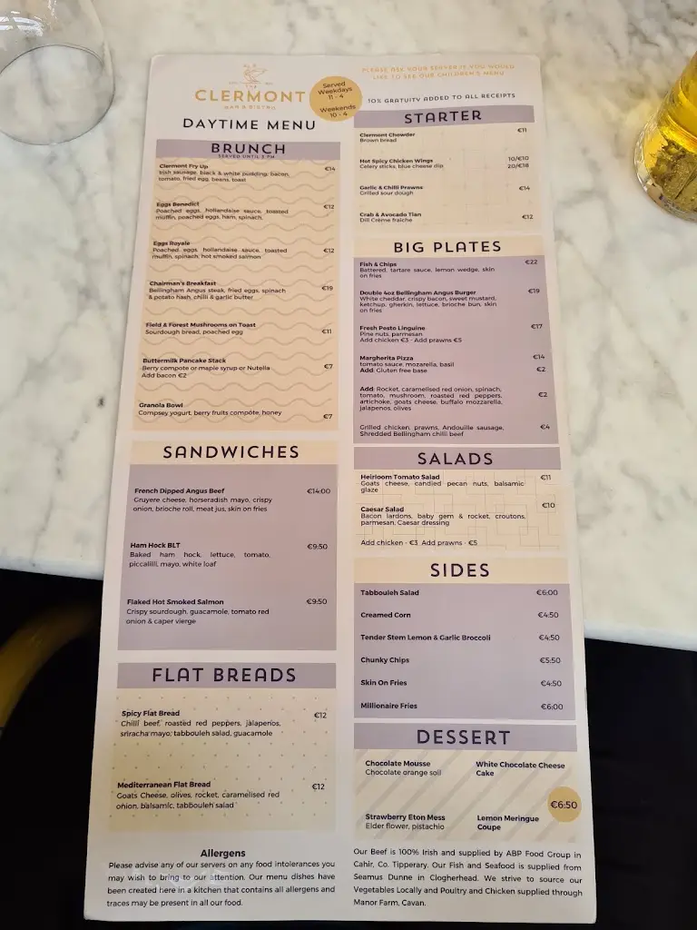 Menu_The Clermont_Blackrock_imagen_4