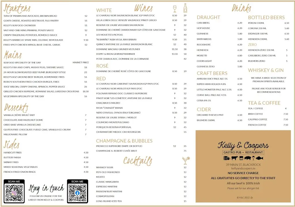 Menu_Kelly & Coopers_Blackrock_imagen_1