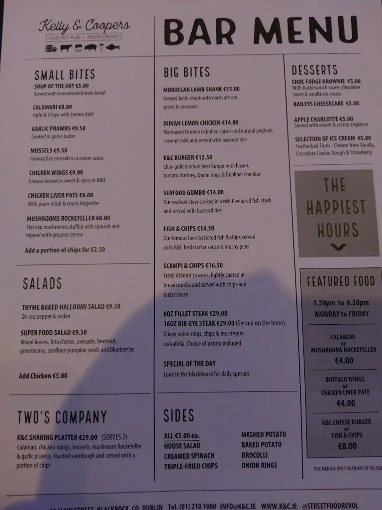 Menu_Kelly & Coopers_Blackrock_imagen_3