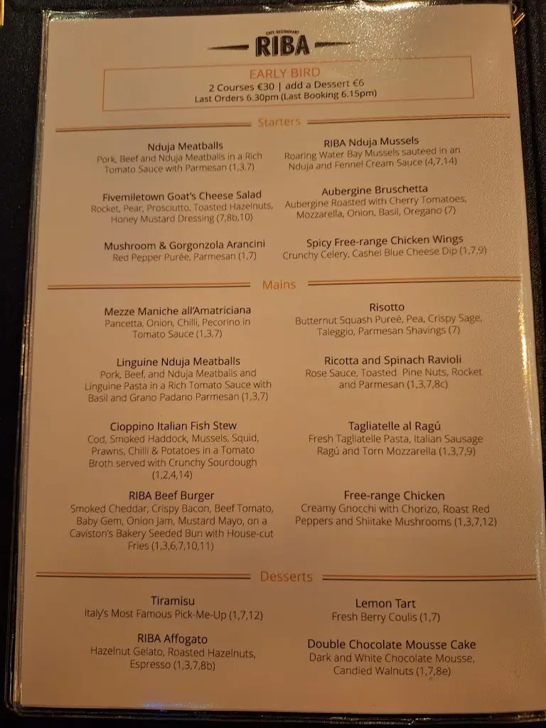 Menu_Riba Restaurant & Pizzeria_Booterstown_image_1