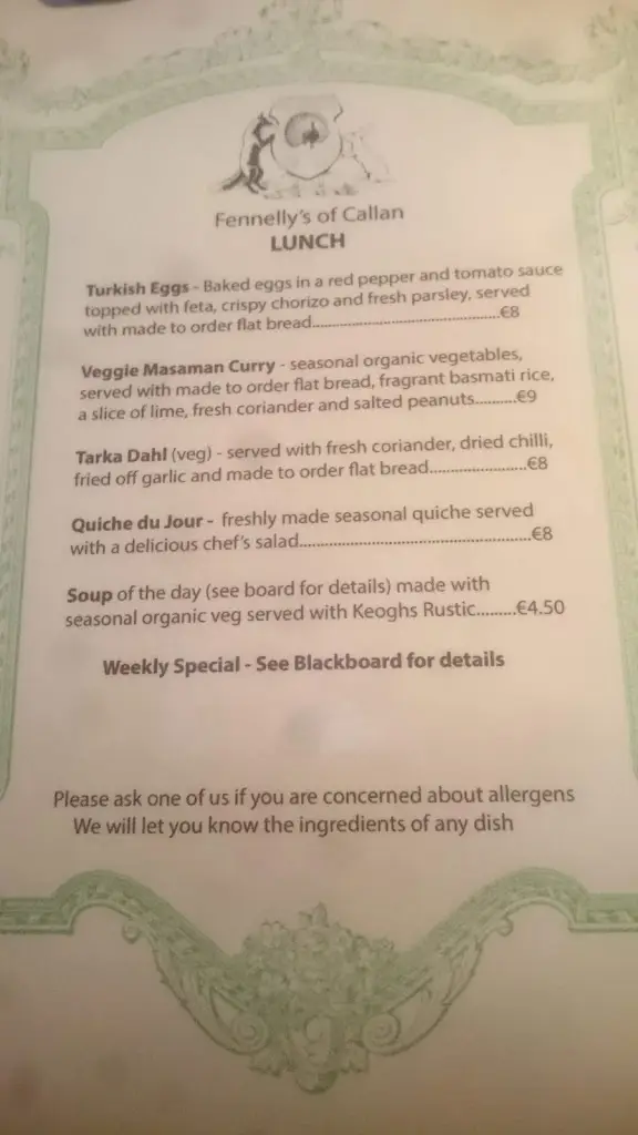 Menu_Fennellys of Callan_Callan_image_2