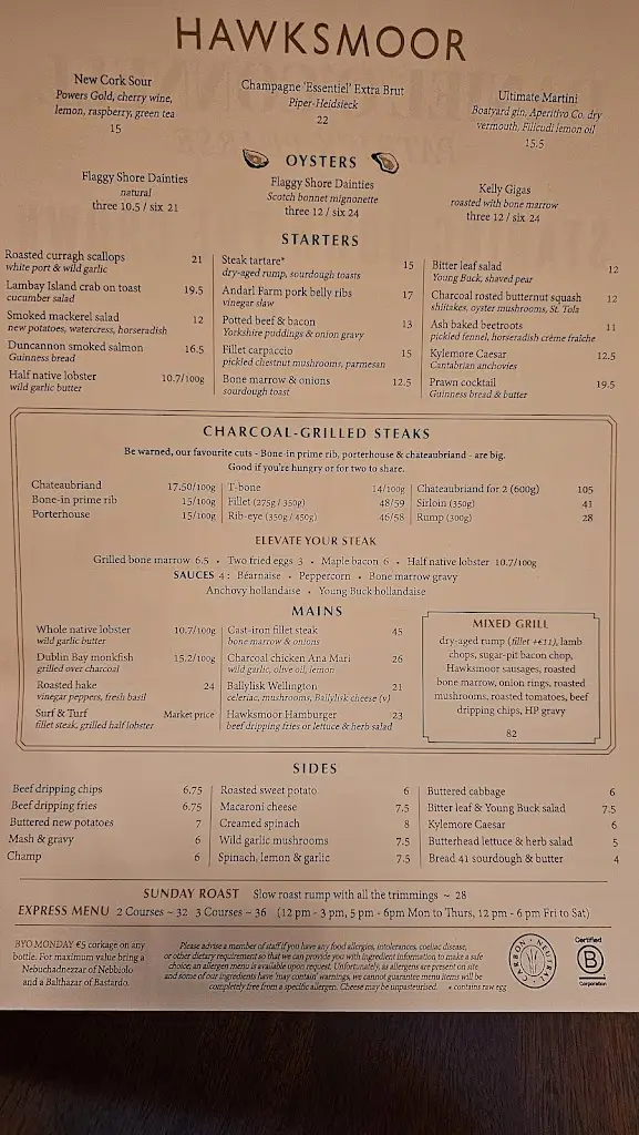 Menu_Hawksmoor Dublin_Bonnybrook_immagine_1