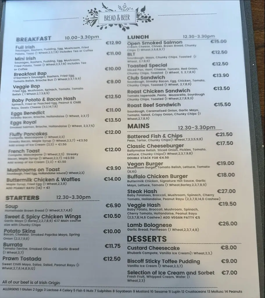 Menu_Bread and Beer_Castledermot_image_1