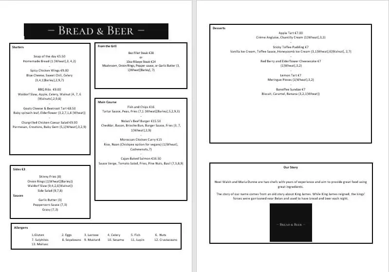 Menu_Bread and Beer_Castledermot_image_4