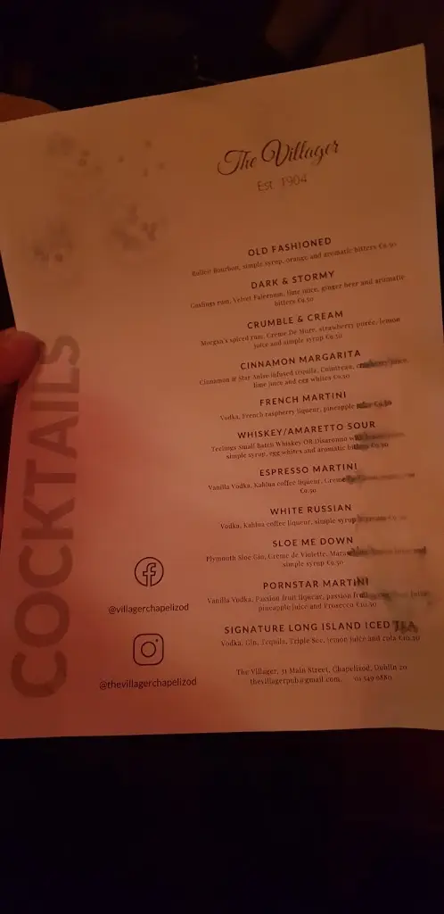 Menu_The Villager_Chapelizod_image_2