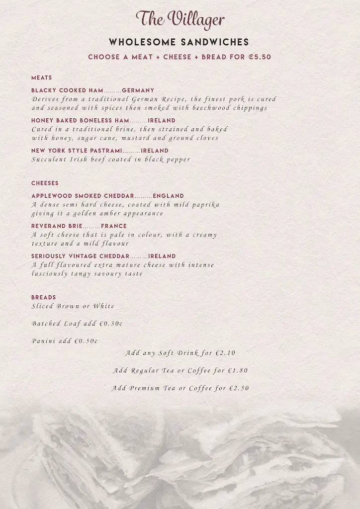 Menu_The Villager_Chapelizod_image_3