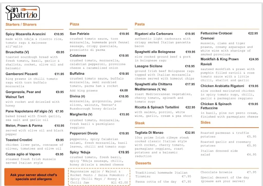 Menu_San Patrizio Italian Blessington_Blessington_image_1