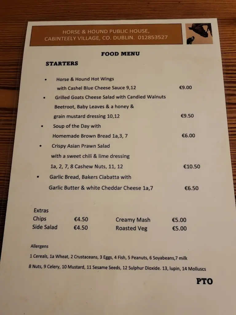 Menu_The Horse and Hound_Cabinteely_image_1