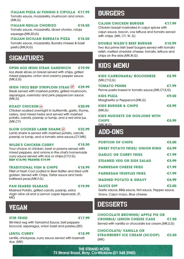 Menu_Wilde's Bar & Restaurant Gastro Pub_Bray_image_1