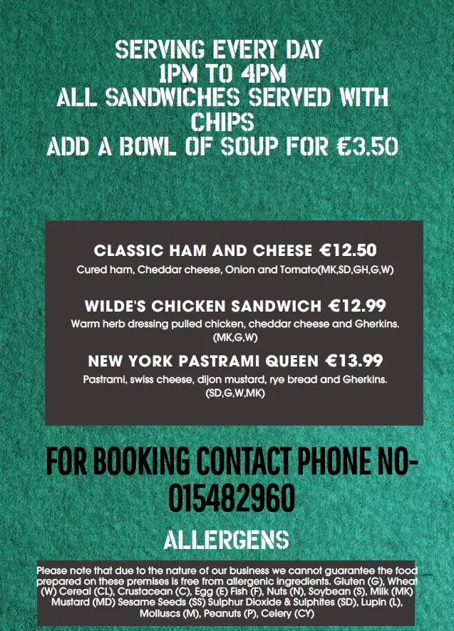 Menu_Wilde's Bar & Restaurant Gastro Pub_Bray_image_2