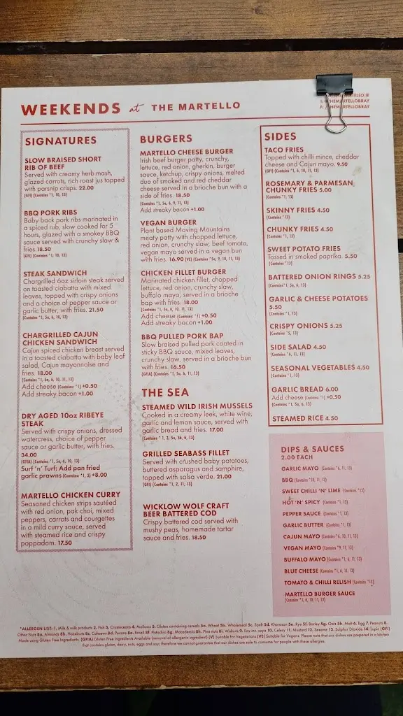 Menu_The Martello Bar_Bray_immagine_2
