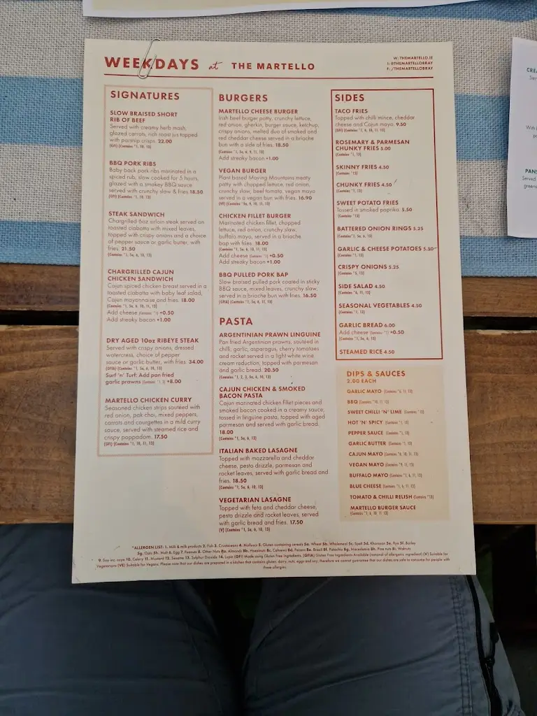 Menu_The Martello Bar_Bray_immagine_4