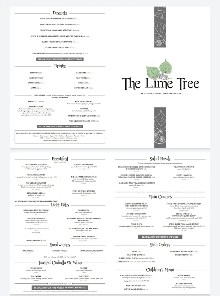 Menu_The Lime Tree Cafe & Restaurant_Castlecomer_image_2