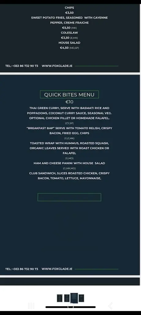 Menu_Foxglade Restaurant_Castlecomer_image_1