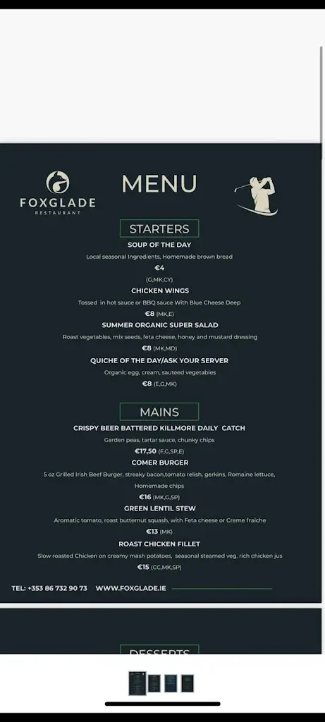 Menu_Foxglade Restaurant_Castlecomer_image_2