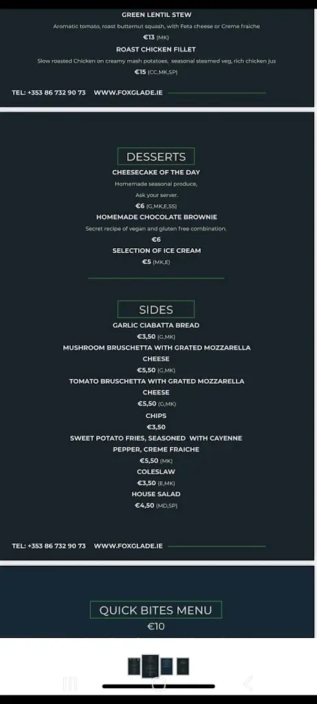 Menu_Foxglade Restaurant_Castlecomer_image_3