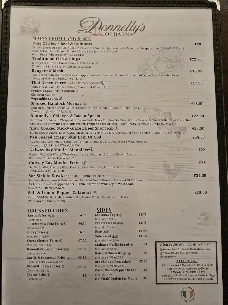 Menu_Donnelly's of Barna_Bearna_image_1