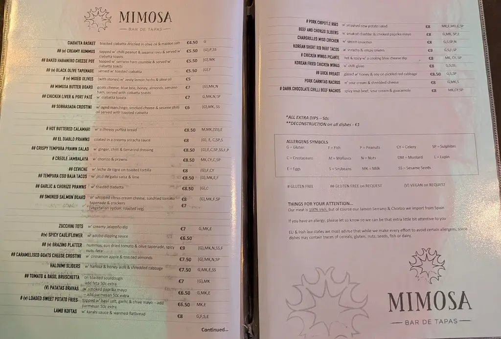Menu_Mimosa Bar de Tapas_Carlow_immagine_1