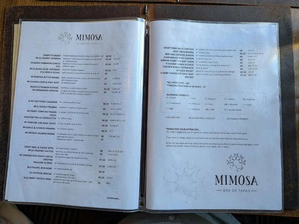 Menu_Mimosa Bar de Tapas_Carlow_immagine_2