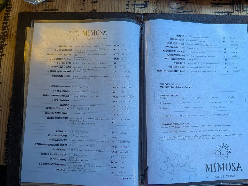 Menu_Mimosa Bar de Tapas_Carlow_immagine_3