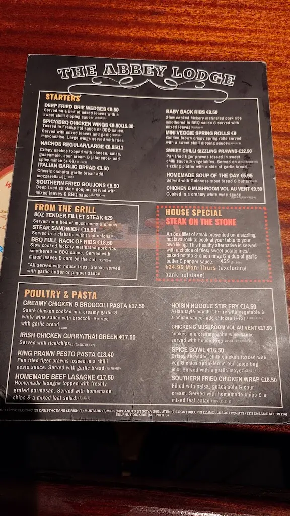 Menu_The Abbey Lodge_Celbridge_image_4