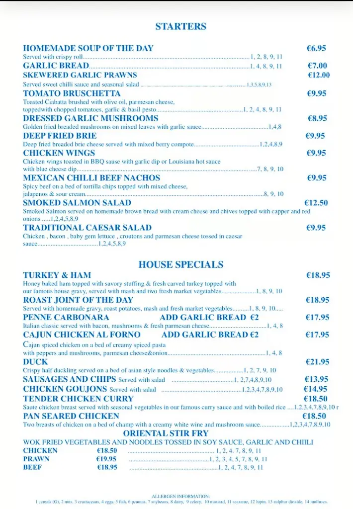 Menü_THE TREETOP / STEERING WHEEL BAR & Grill_Clondalkin_Bild_1