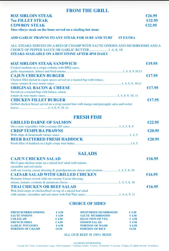 Menü_THE TREETOP / STEERING WHEEL BAR & Grill_Clondalkin_Bild_3