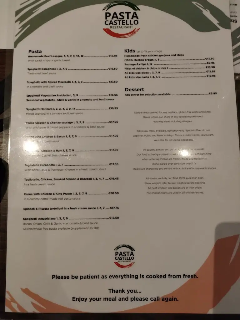 Menu_Pasta Castello_Donabate_image_2