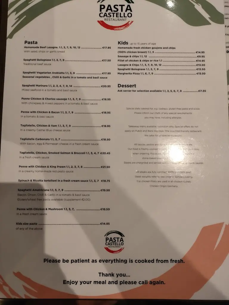 Menu_Pasta Castello_Donabate_image_3