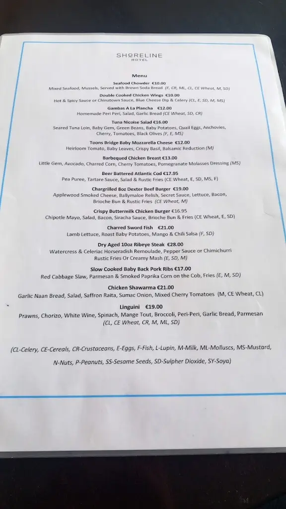 Menu_The Shoreline Bar & Bistro_Donabate_image_1