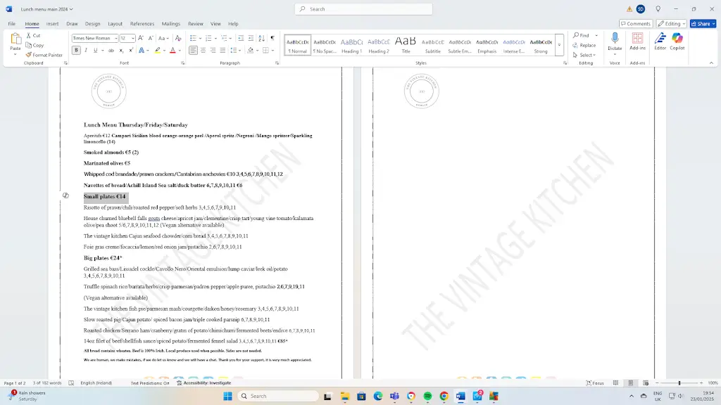 Menu_The Vintage Kitchen_Dublin City_imagen_1