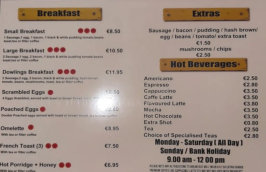 Menü_Dowlings Bar & Restaurant_Derrinturn_Bild_1