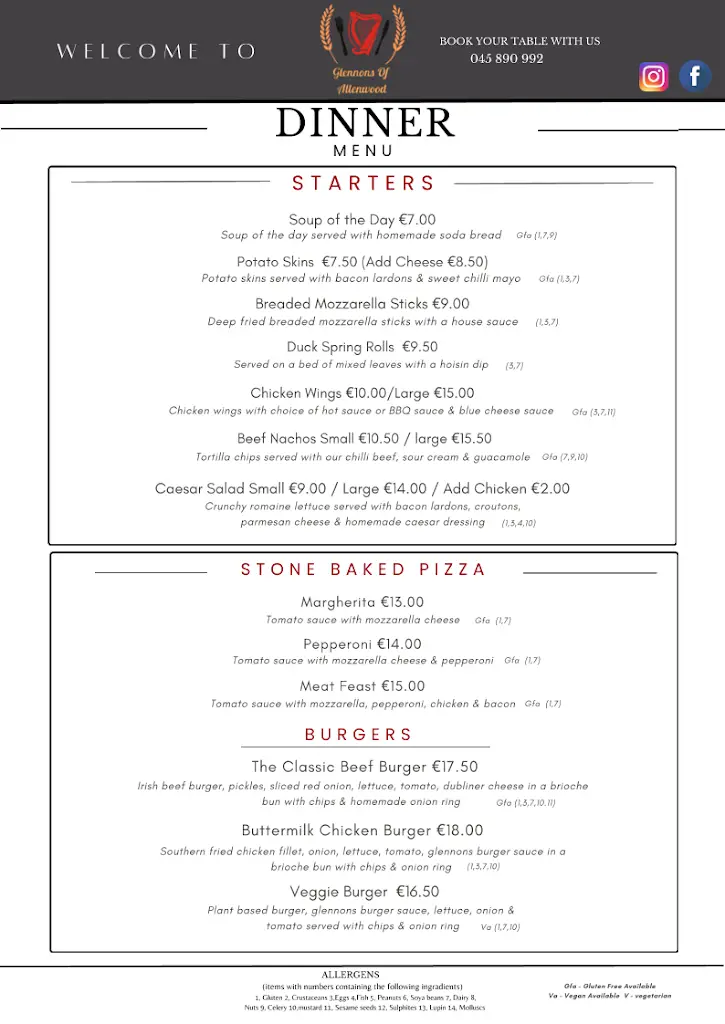 Menu_Glennons Cafe, Bar Restaurant, Beer Garden & Takeaway_Derrinturn_image_2