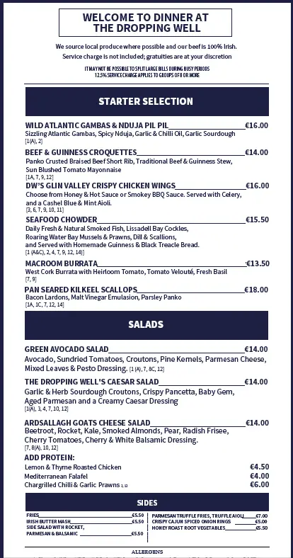 Menu_The Dropping Well_Clonskeagh_image_2