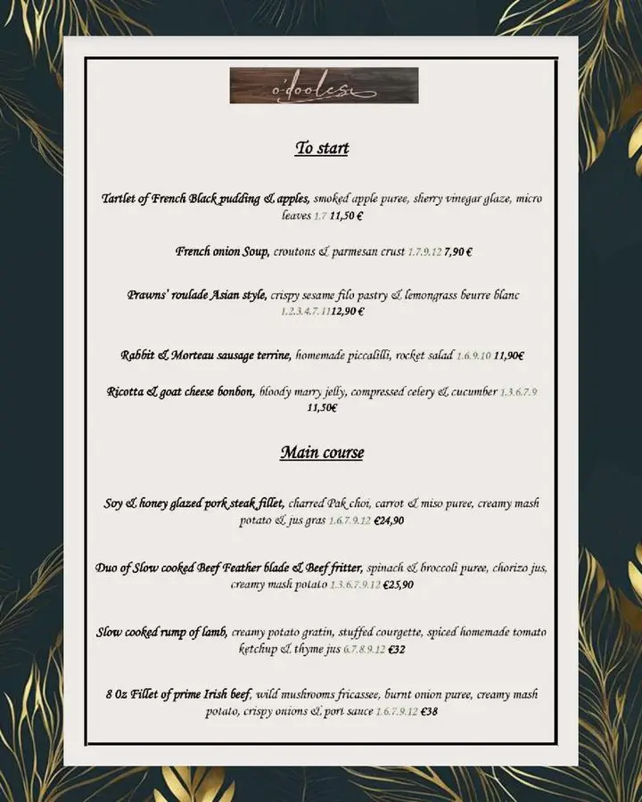 Menu_O'Dooles Restaurant_Eadestown_image_1