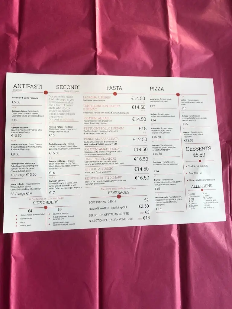 Menu_Mulino Italian Restaurant_Dollymount_immagine_2