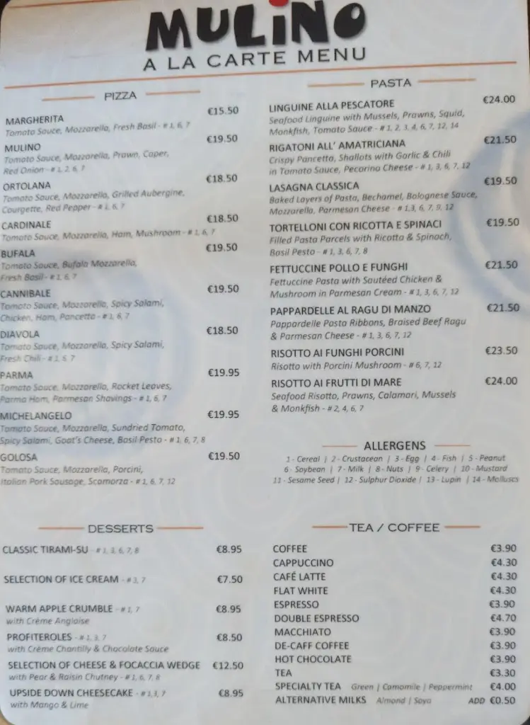 Menu_Mulino Italian Restaurant_Dollymount_immagine_3