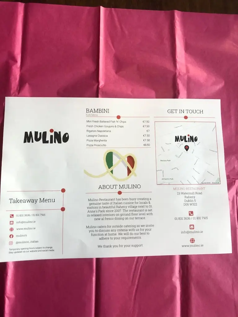 Menu_Mulino Italian Restaurant_Dollymount_immagine_4